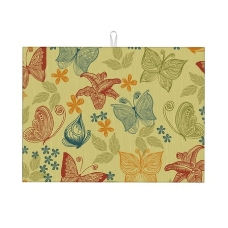 

Tebeau Floral with Butterflies Print Dish Drying Mat for Kitchen Counter Dish Drying Pad with Non-slip Rubber Backed Hide Stain Anti Absorbent for Kitchen Counter Drying Mat