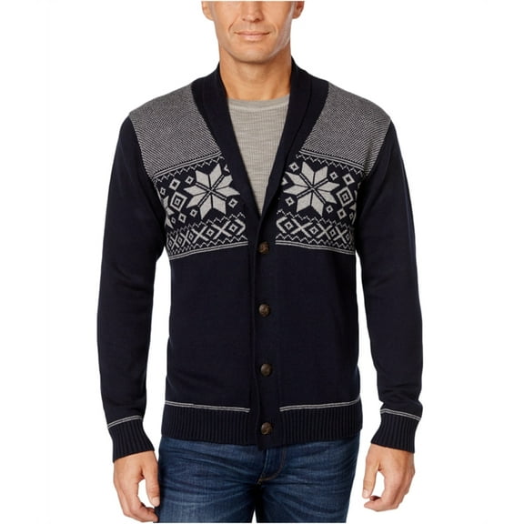 NEW Blue Mens Size Large L Snowflake Shawl Collar Sweater
