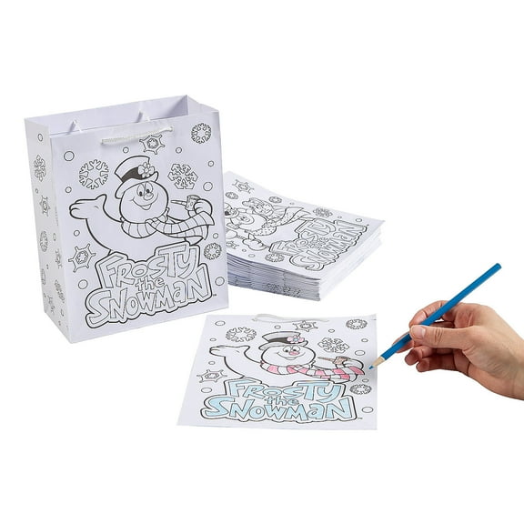 7 1/4" x 9" Medium Frosty the Snowman Color Your Own Paper Gift Bags - 12 Pieces