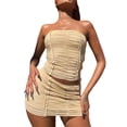 thumbnail image 1 of VISgogo Traje de verano de 2 piezas para mujer, tops sin tirantes fruncidos de color sólido + conjunto de falda de cintura baja para damas, negro/albaricoque VISgogo moda, 1 of 9