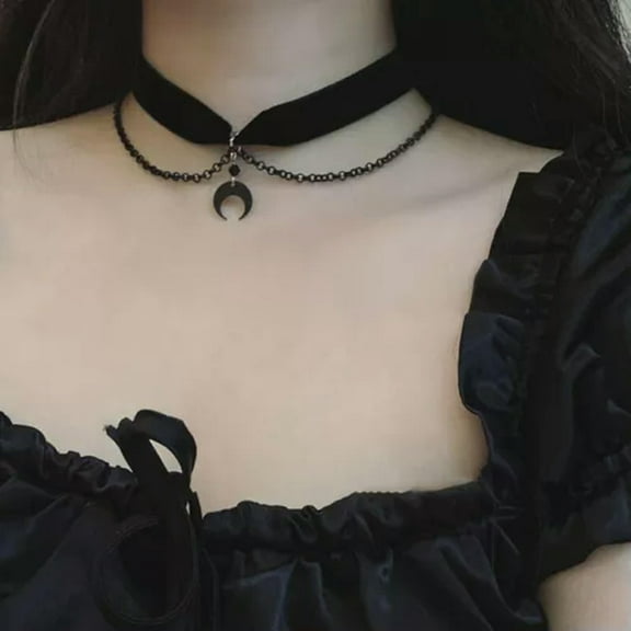 GKNET Korean Style Fashion Choker Necklace Gothic Clavicle Chain With Moon Pend_yi-A