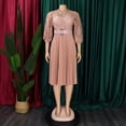 thumbnail image 2 of AURA Womens Elegant Lace Hollow Out Pleated Midi Dress High Waist Belted 3 4 Lantern Sleeve, 2 of 9