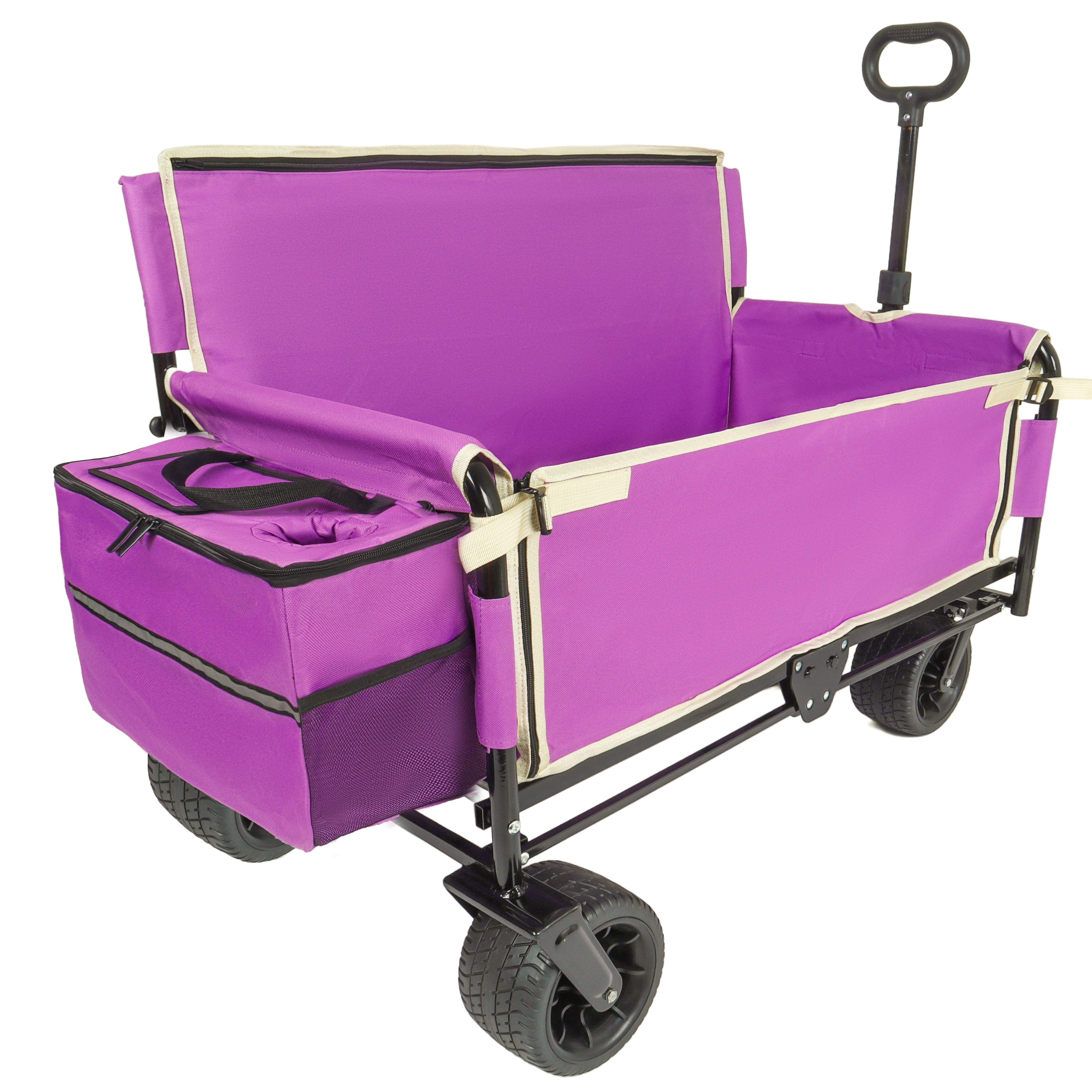 3-in-1 Folding Wagon Cart with Convertible Bench Seat & Storage, Patent Protected, 500lbs Heavy-Duty Utility Wagon with 1 Ice Pack, for Camping Beach Sports Garden