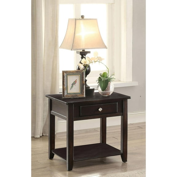 Cterwk Wood End Table with Drawer and Bottom Shelf, Dark Brown