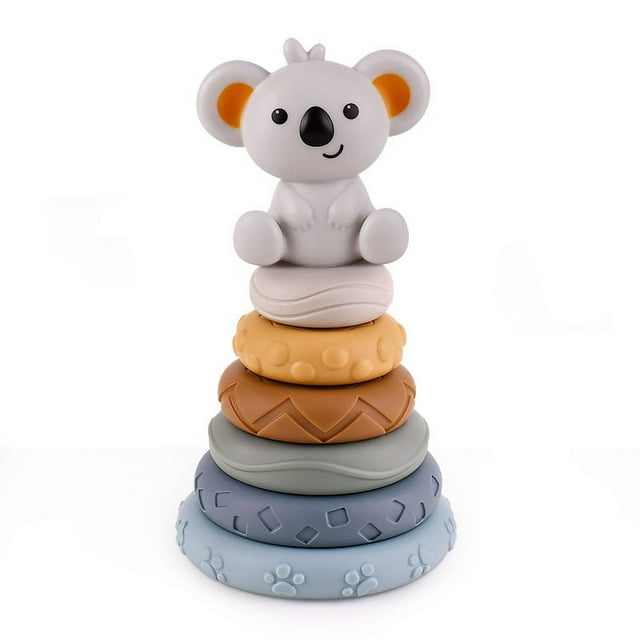 7 piezas de juguetes para bebés apilables y anidados, juguetes para apretar para bebés y círculo de construcción con figura de Koala, educación temprana para bebés de 6, 12 y 18 meses, niños