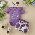 thumbnail image 2 of KPOPLK Baby Girl Summer Clothes I’m New Here Going Home Outfit Ruffle Ribbed Romper Tops Floral Shorts Set + Headband kids clothes clearance under $5(9-12 Months,Purple), 2 of 5