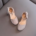 thumbnail image 4 of hoksml Girls Glitter Ankle Strap Flats, Adjustable Hook and Loop Strap with Bow and Pearl Pendant for Wedding and Party Wear, 4 of 4