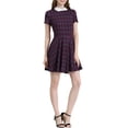 thumbnail image 2 of MODA NOVA Junior's Peter Pan Collar Puff Sleeves Above Knee Plaid Grid Dress, 2 of 6
