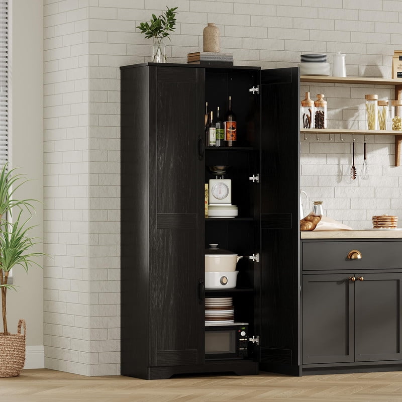 TROPOW Tall Pantry Cabinet, 60" Kitchen Storage Cabinet with 2 Doors & Adjustable Shelves, Freestanding Wooden Cupboard for Bathroom，Dining Room, Living Room