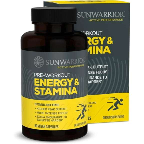 Sunwarrior Active Energy & Stamina Vegan Pre Workout Supplement for Men, 90 Capsules