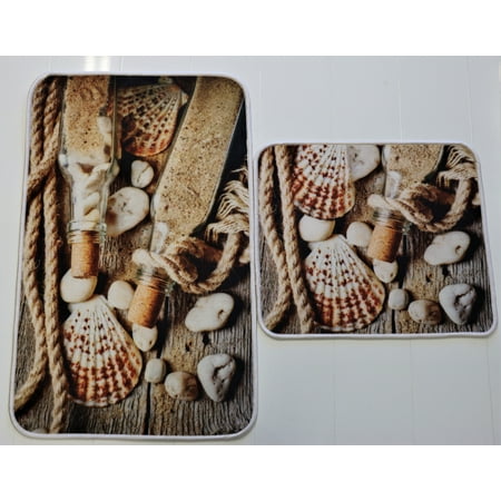 Shell Rug Ladole Rugs Sea Shells Theme Innovative Made by Machine Bath Mats in Beige, A set of Two Mats ()