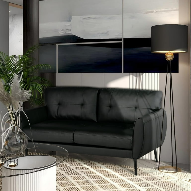 Coewske 60''W Black 2-Seat Faux Leather Sofa Couch Modern Coewske 60''W Black 2-Seat Faux Leather Sofa Couch Modern