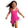 thumbnail image 2 of gcong Girl Swimsuit One Piece Girls Solid Color Bathing Suit Adjustable Strap Ruffle Swimwear with Cover Up, 2 of 8