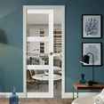 thumbnail image 3 of Sliding French Pocket Door 30 x 84 inches with Clear Glass 3 Lites | Lucia 2555 Matte White | Kit Trims Rail Hardware | Solid Wood Interior Bedroom Sturdy Doors, 3 of 6