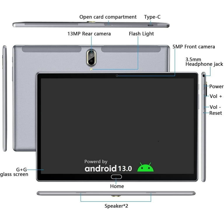 UIVY Tablette 10 Pouces Android 13 Quad Core 1280x800 IPS écran Tactile 5MP  + 8MP Double caméra 64GB ROM 128GB Extension SD (Gris) en destockage et  reconditionné chez DealBurn