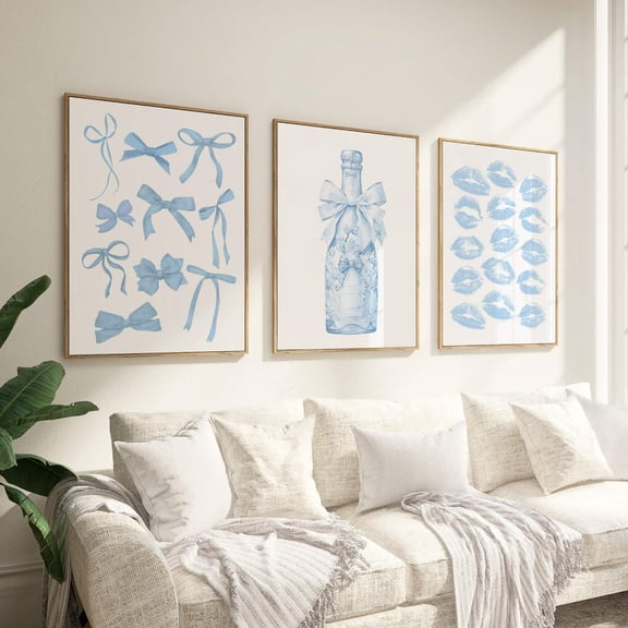 Coastal Print Set Light Blue Bows Wall Art Granddaughter Aesthetic Decor Set 3 Unframed Paper Print 8x12