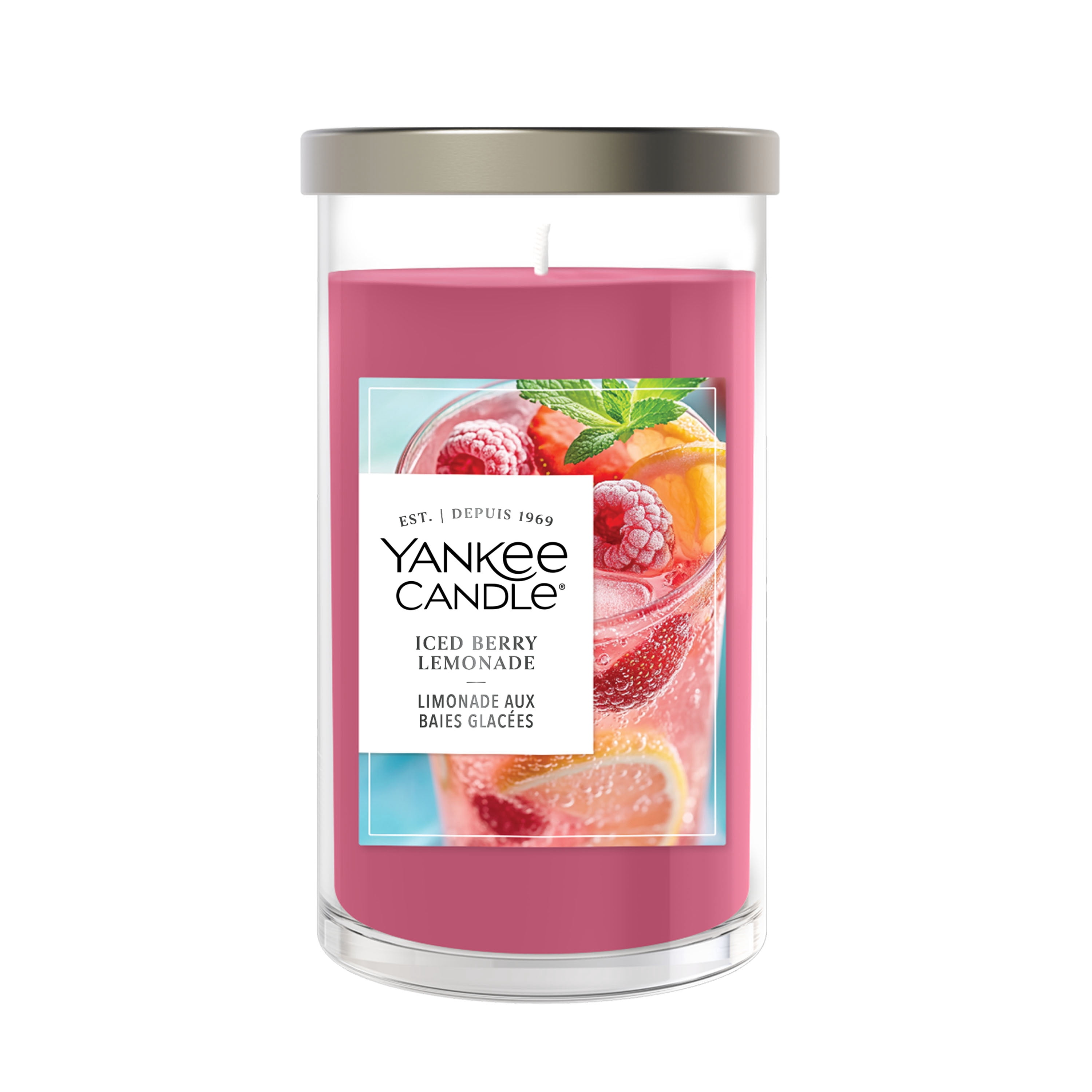 Bougie parfumée Yankee Candle Signature, limonade aux baies glacées, bougie pilier format moyen, parfumés avec jusqu’à 115 heures de temps de combustion, mélange de cire de soya