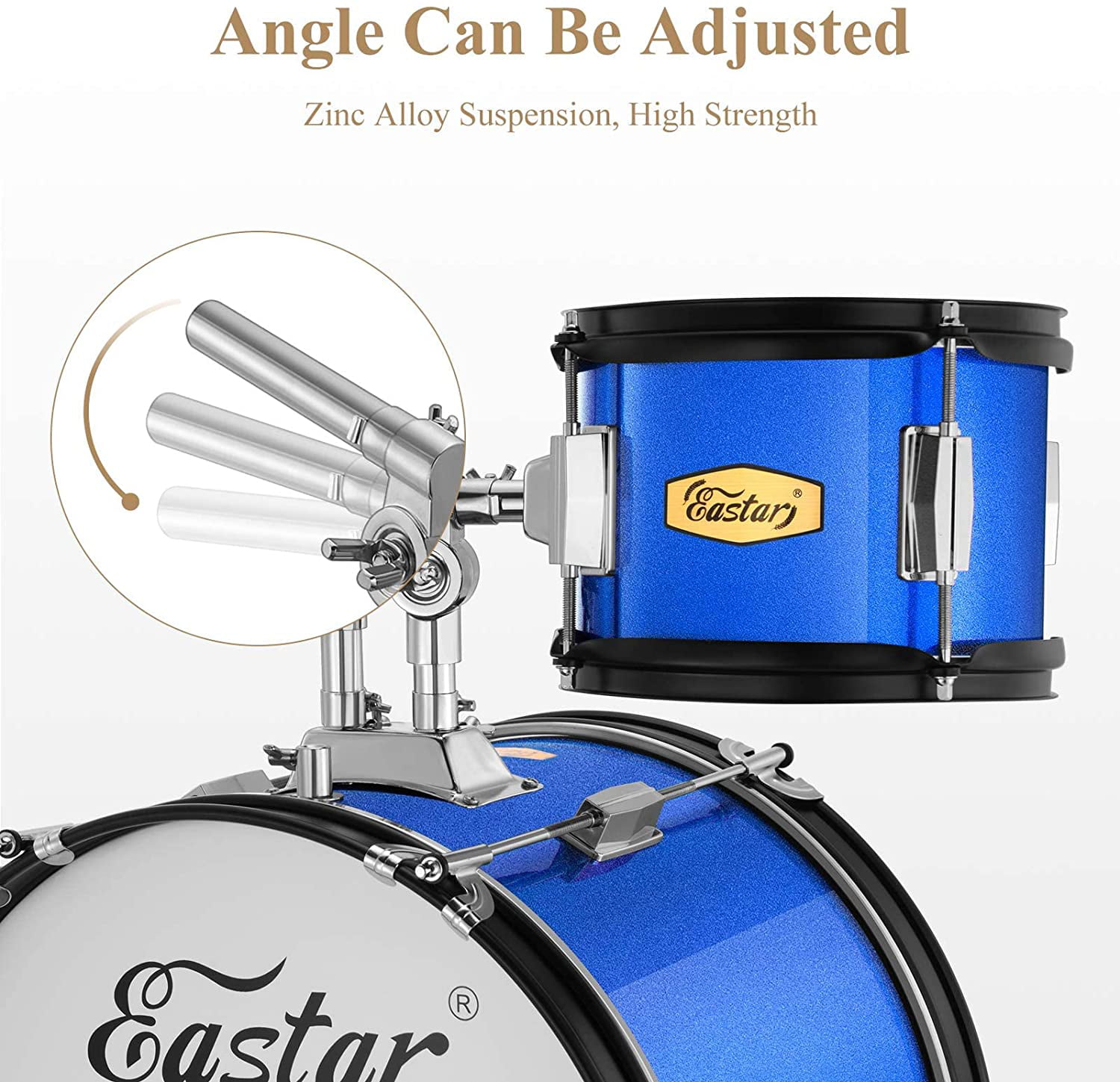 (EDS-350BK) Beginners Drum Adjustable 5-Piece, and Throne Kit Eastar Black inch & Pedal with Metallic Cymbal, Junior Set Drum 16 Drumsticks, for