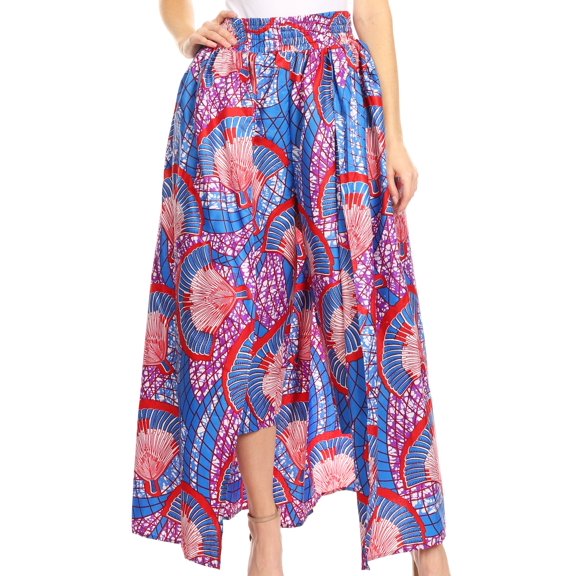 Sakkas Tasha Women's African Ankara Wax Capri Harem Pants w/Pockets & Overlay - 119-BlueRedMulti - One Size Regular