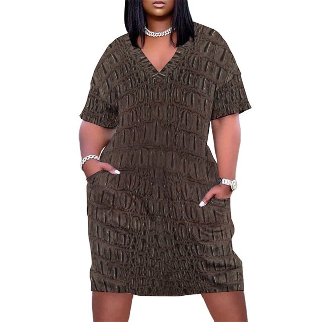 Vestido con estampado de piel de cocodrilo marrón y cremallera, ropa de mujer, vestidos informales, vestidos para mujer, fiesta de diseñador julio 2025