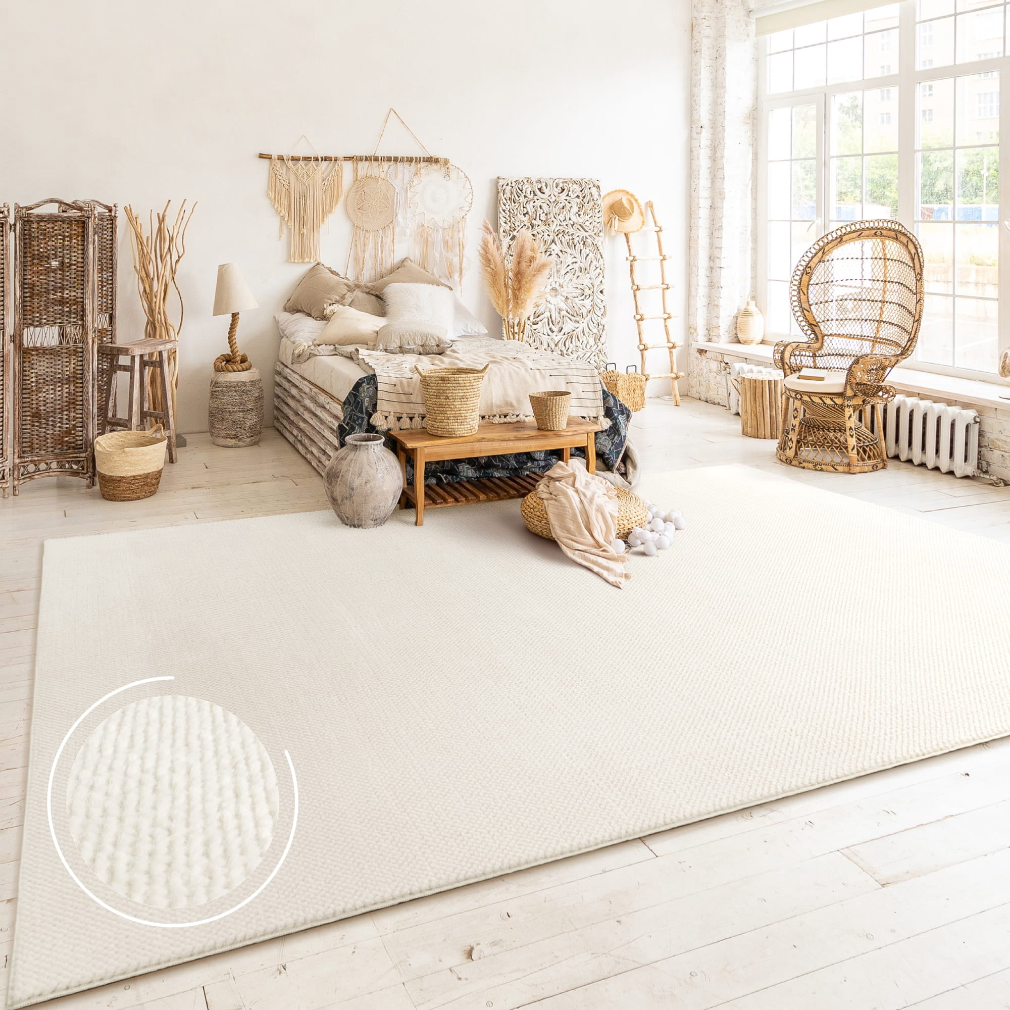 Paco Home Textured Area Rug Soft & Washable in Beige - 3'11" x 5'3" (4'x5')