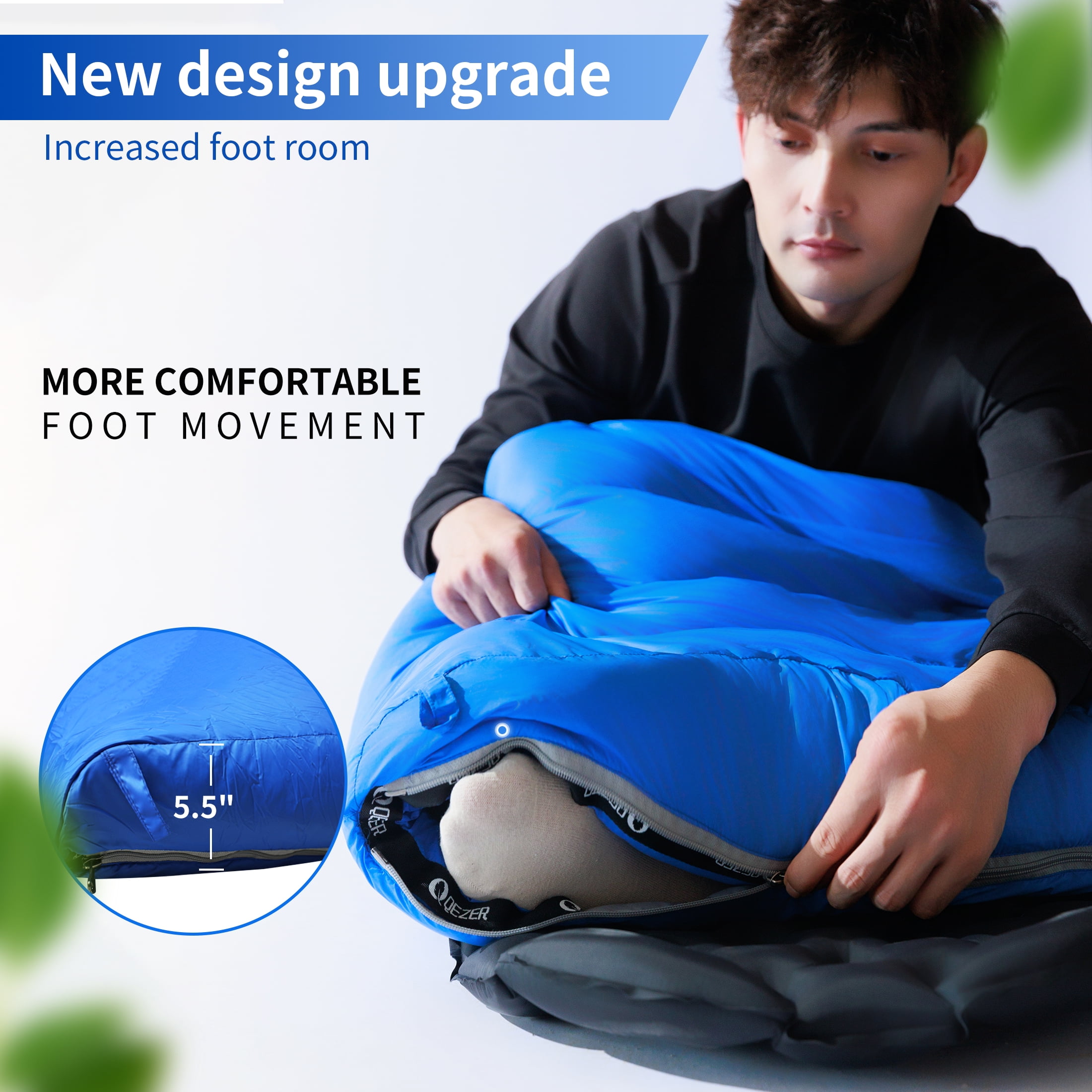 QEZER 0 Degree  Sleeping Bag,Ultra-light Winter Down Sleeping Bag for Adults And Kids Outdoor, Camping,Travel(Blue)