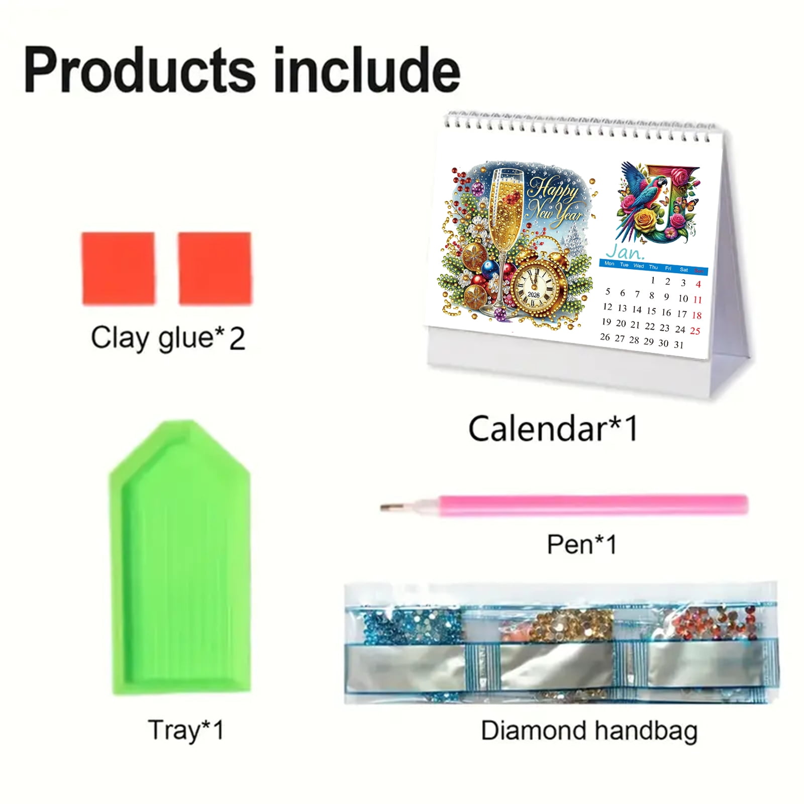FLOPESN 2026 3Pcs DIY Diamond Art Painting Desk Calendar,Monthly Flip Tabletop Calendar,Thick Paper with To Do List for Home Office Planning