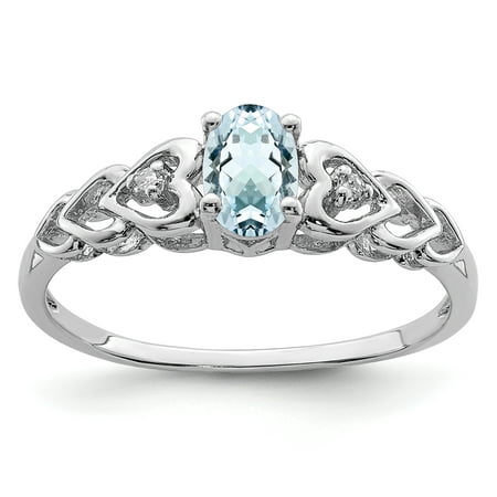 - 925 Sterling Silver Blue Aquamarine Diamond Band Ring Size 7.00 Set Birthstone March Gemstone Gifts For Women For Her