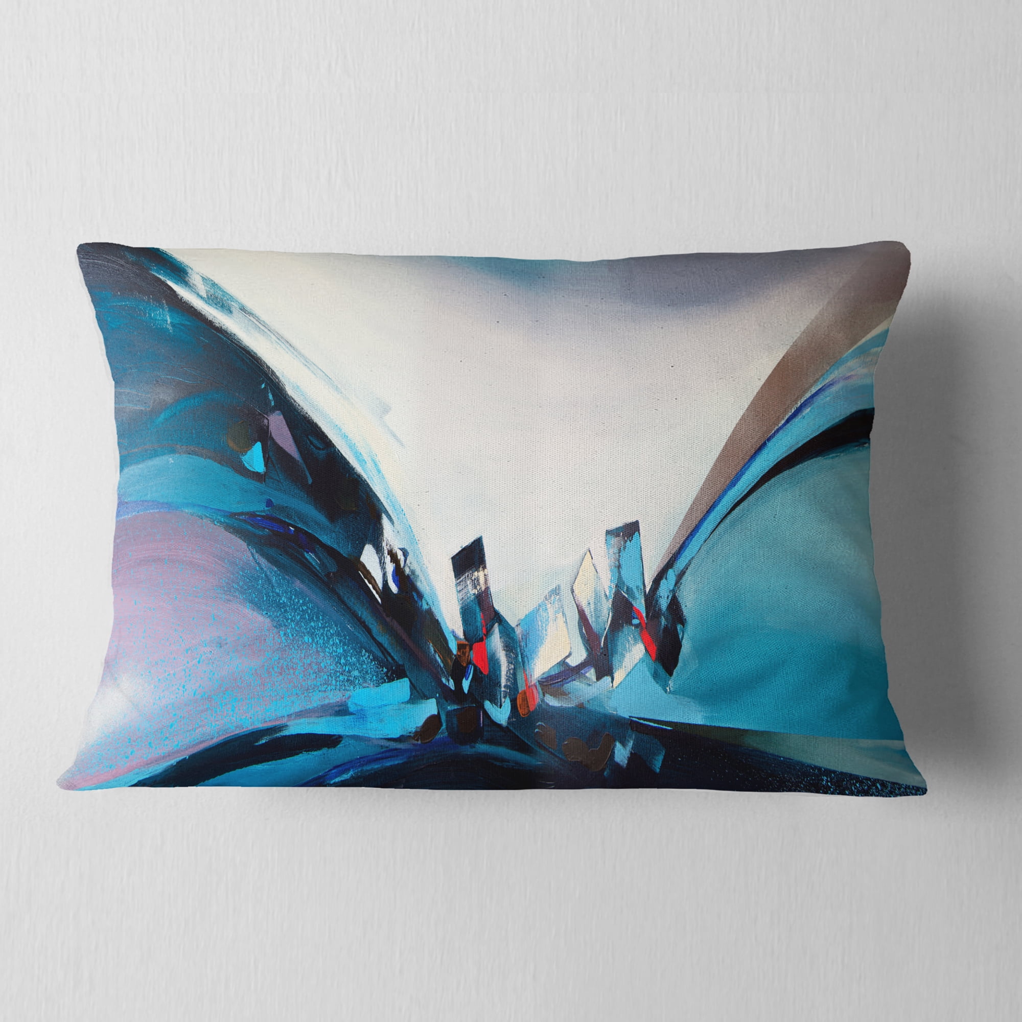Designart Blue Panoramic Abstract Design - Abstract Throw Pillow - 12x20