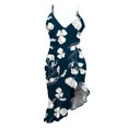 thumbnail image 4 of ICHUANYI Clearance Women Sexy V-Neck Sleeveless Ruffle Low-cut Splicing Printing Slit Sling Dresses(Navy, M) ICHUANYI WER2023081114923, 4 of 5