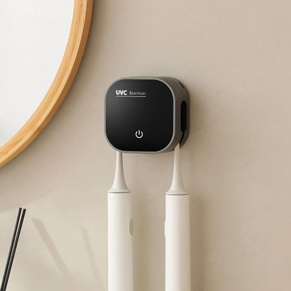 Toothbrush Holder Wall Mounted Toothbrush Holders with 2 Brush Slots Electric Toothbrush Stand with Cleaning & Drying B,1 * Wall Mounted Toothbrush Holder (Without toothbrush) 1 * charging cable,Black
