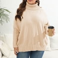 thumbnail image 5 of QIYAGBSA Plus Size Sweater for Women Oversized Batwing Sleeve Turtleneck Ribbed Trim Casual Fall Winter Pullover (Beige 2XL), 5 of 6