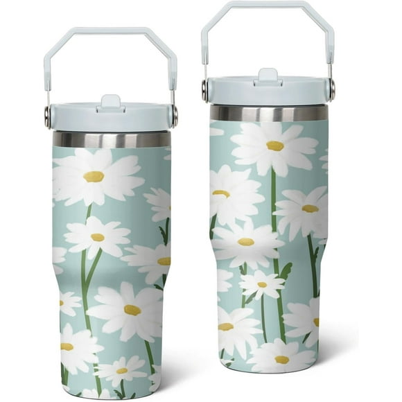Tasse Isotherme 30oz avec Poignée, Étanche, Couvercle 2-en-1 et Paille, Tasse à Café de Voyage à Isolation sous Vide, Bouteille d'Eau Portable en Acier Inoxydable Essentielle pour Femmes et Hommes