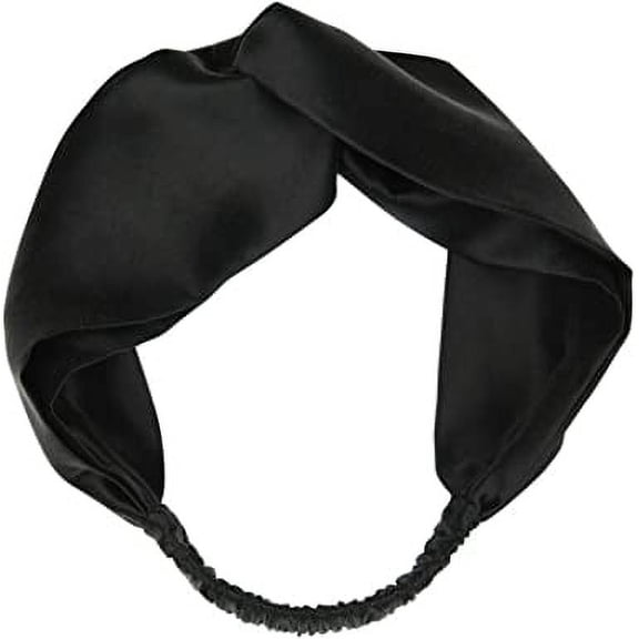 Nvzi-a 100% Mulberry Silk Head Wrap Elastic Headband Black