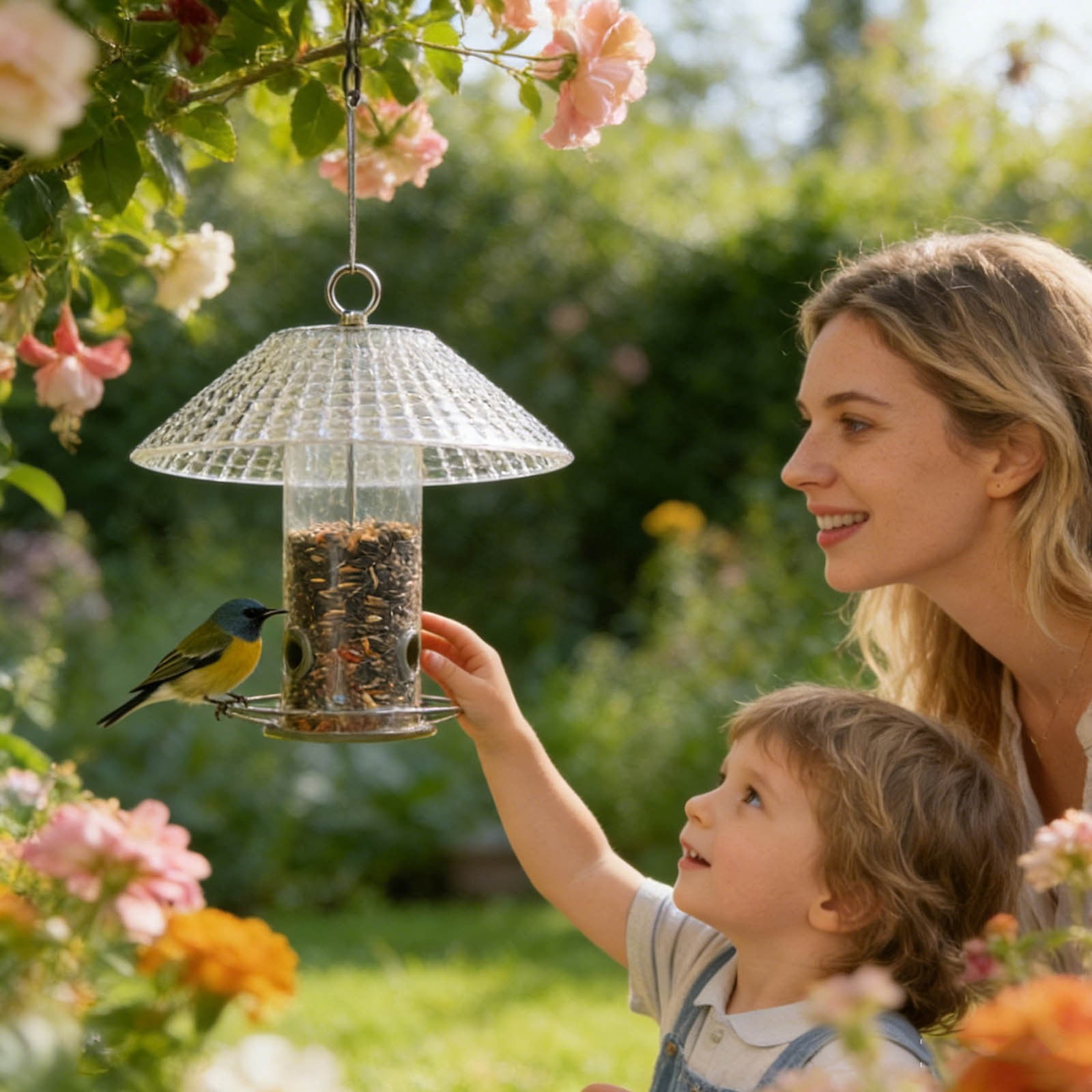 Hanging Bird Feeder, Clear Bird Feeder Baffle Dome, Full Protection for Outdoors, Chew Proof Birds Feeders Rain Guard Cover Outdoors, Gray