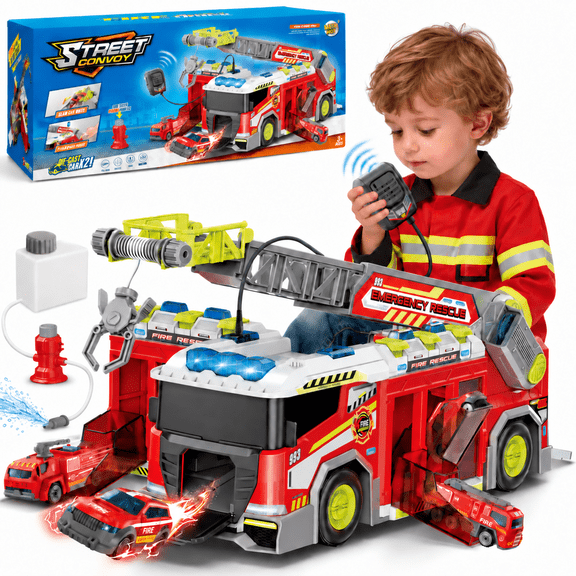 Castle Fire Truck Toy for 3 4 5 Years Old Boys,Emergency Rescue Vehicle Playset with Lights & Sounds, Gifts for Boys Girls