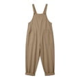 thumbnail image 3 of Linen Overalls Jumpsuits Womens Loose Casual Sleeveless Wide Leg Romper Button Strap Solid Color Summer Jumpers Khaki, S, 3 of 7