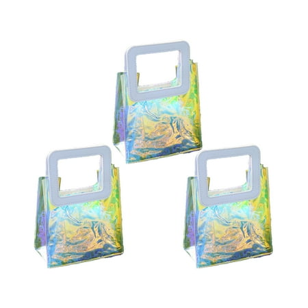 GASTROPOD 3Pcs Premium Clear PVC Laser Gift Bag,High-Gloss Iridescent Design,Durable and Convenient Handle for Luxury Presentation