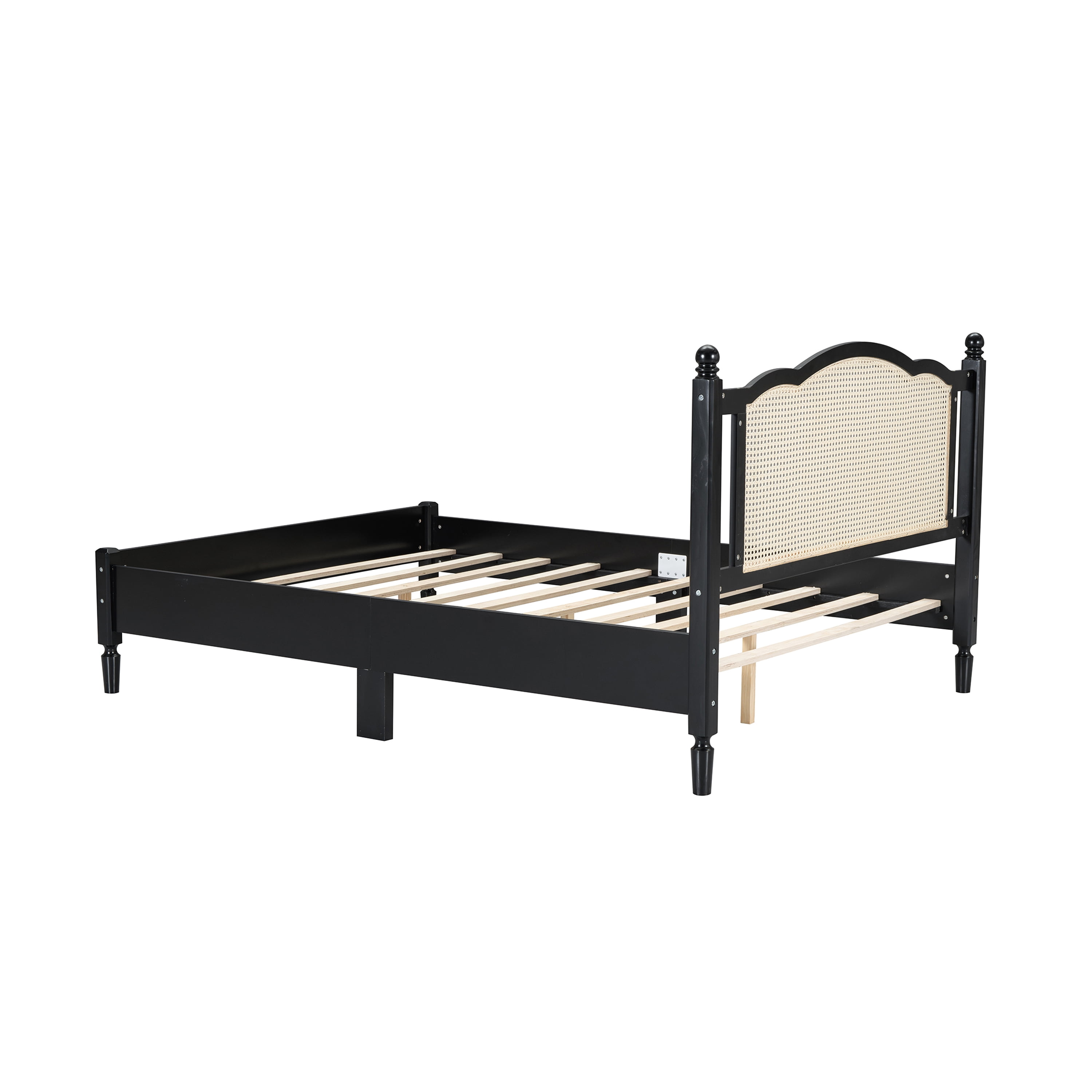 Euroco Wood Queen Size Platform Bed with Rattan Headboard for Living Room, Black