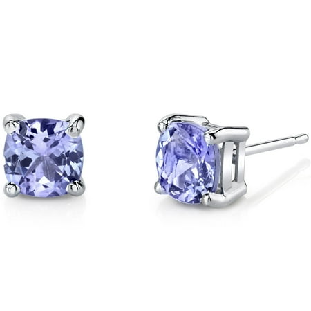 14 Karat White Gold Cushion Cut 2.00 Carats Tanzanite Stud Earrings E18796
