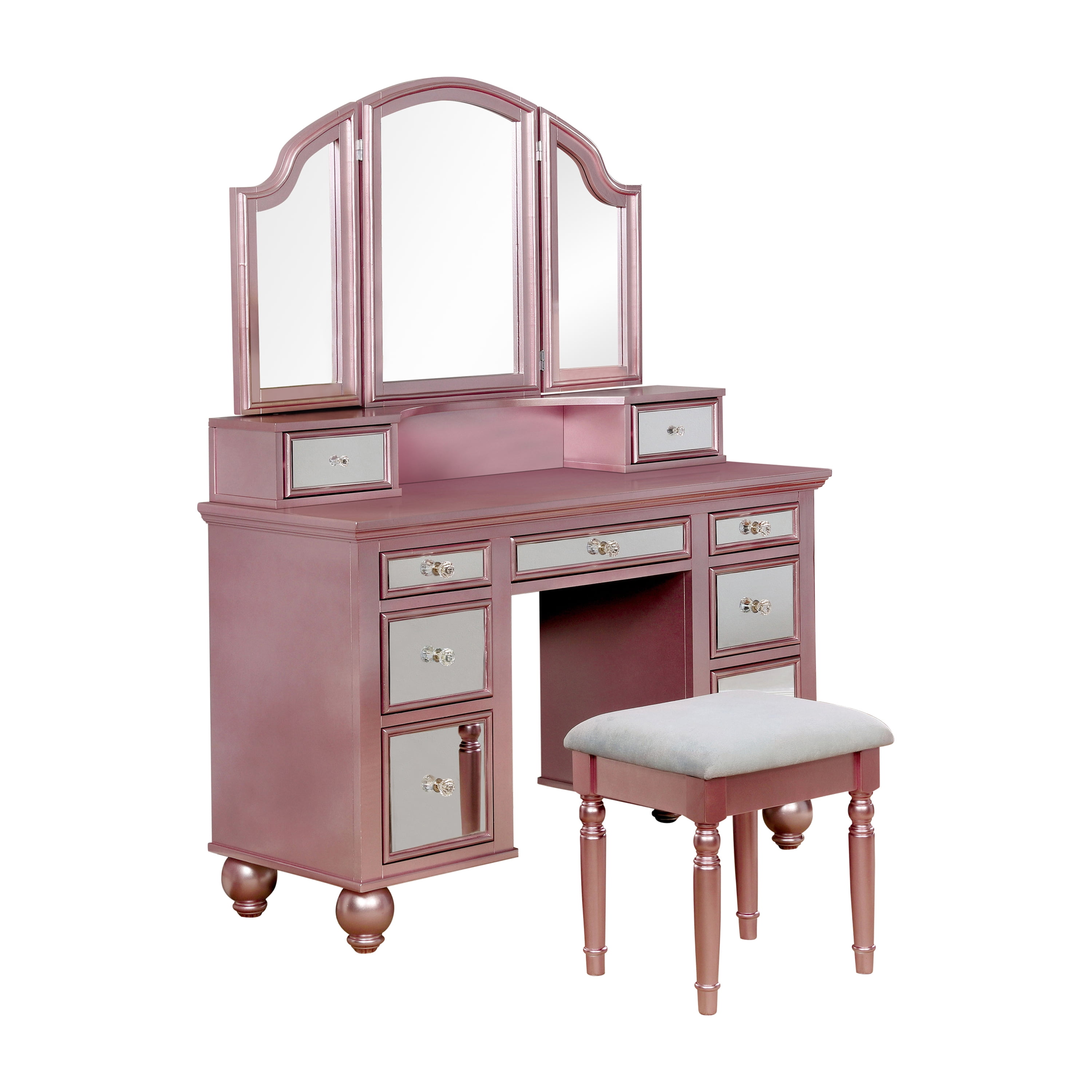 Furniture of America Stella Contemporary 3-Piece Vanity Set, Rose Gold