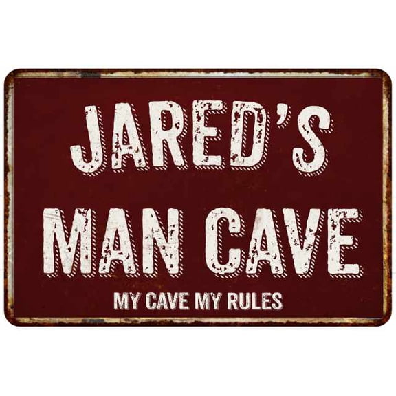 JARED'S Man Cave Red Grunge Sign 8 x 12 High Gloss Metal Sign 208120003181
