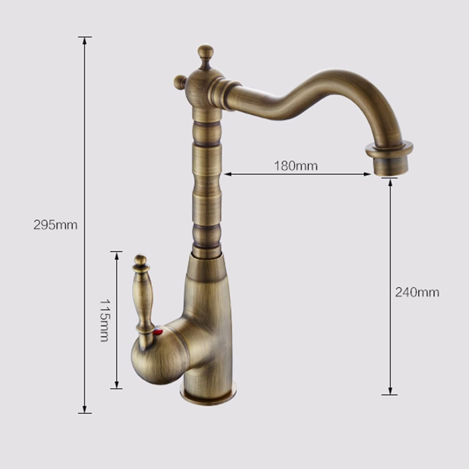 Antique Brass Bathroom Sink Faucet, Single Handle Basin Mixer Tap for Hot and Cold Water, Single Hole, Vintage Sink Faucet Bathroom, A