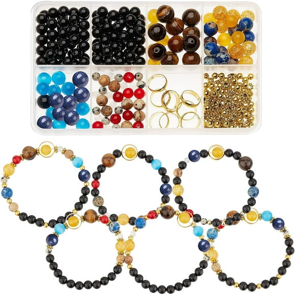 1 Box 300+Pcs DIY 10 Sets Solar System Bracelets Kit Galaxy Universe The Nine Guardian Planets Obsidian Beads Beading Bracelet Necklace Natural Gemstone Bead for Jewelry Making Kits Craft