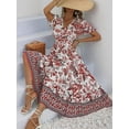 thumbnail image 4 of Women'S 2025 Summer Puff Sleeves Boho Floral Print Casual Flowy Long Maxi Dress Red S, 4 of 5