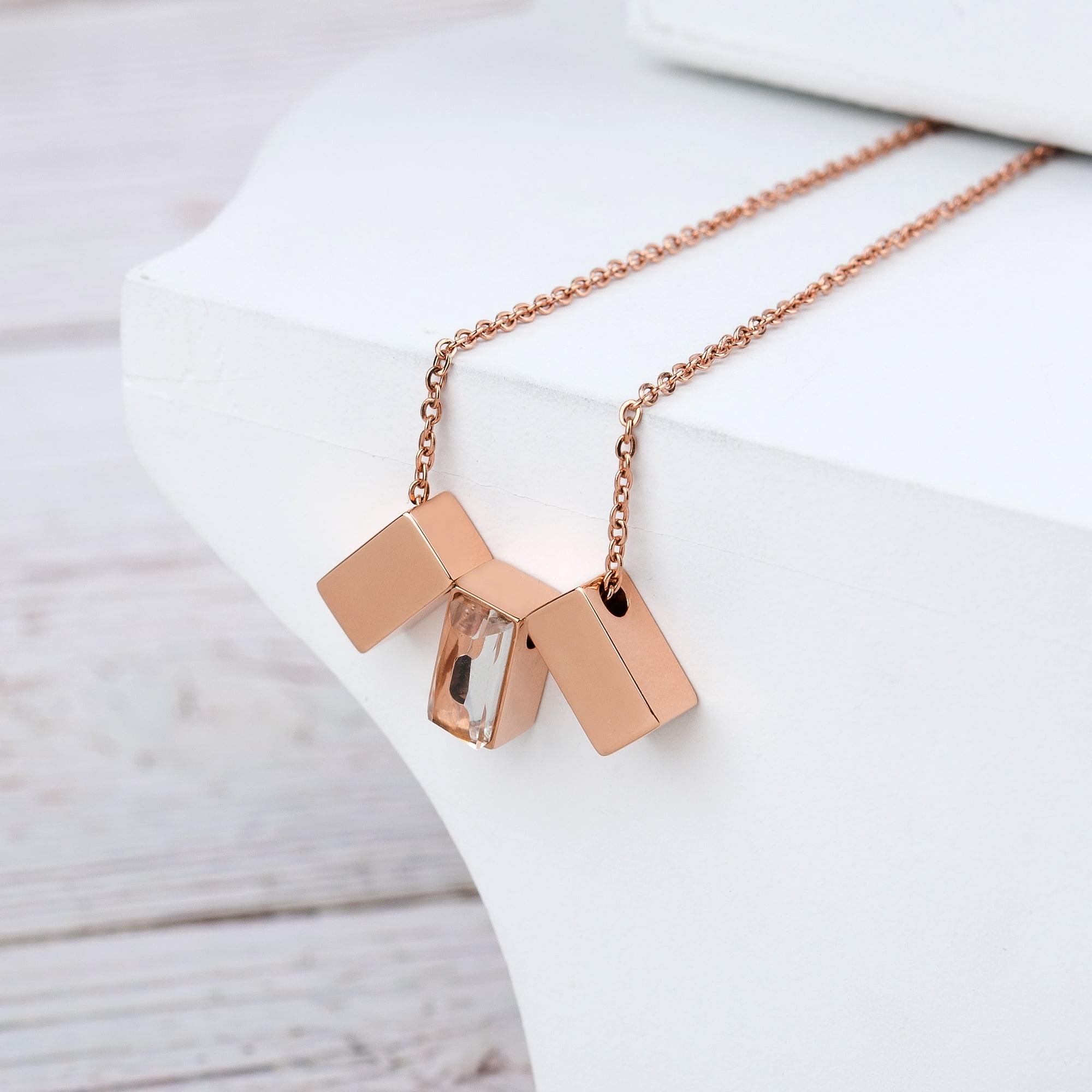 Anavia See You Cremation Necklace for Ashes, Mini See Through Urn Necklace, Mini Cube Cremation Pendant, Cremation Jewelry, Memorial Jewelry, Mini Urn w/ Multicolor Cubes-[Rose Gold]