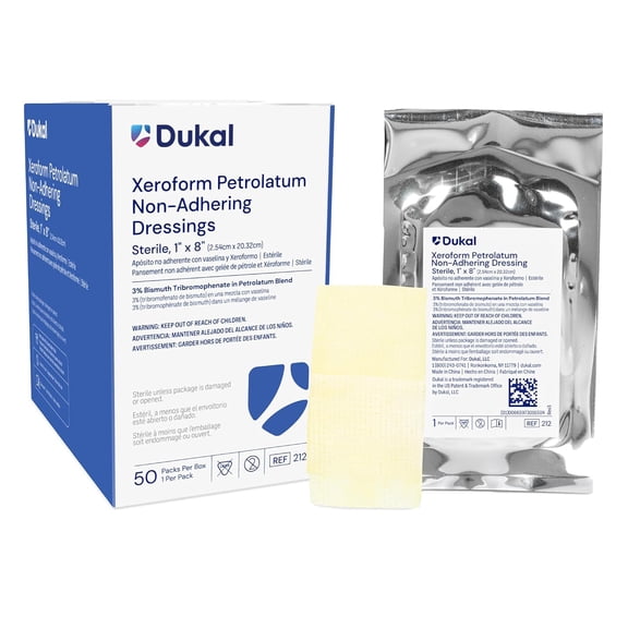Dukal Xeroform Gauze – 1" x 8", Sterile Non-Adherent Dressing - 1 Pack (50 Count)