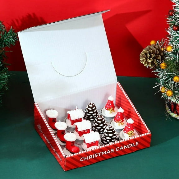 Bulk Christmas Candle Set - Includes 12 Christmas Tealight Candles in Festive Designs - Indoor Christmas Decorations - Xmas Party Supplies - Tealight Candles (Bulk) for Holiday Décor