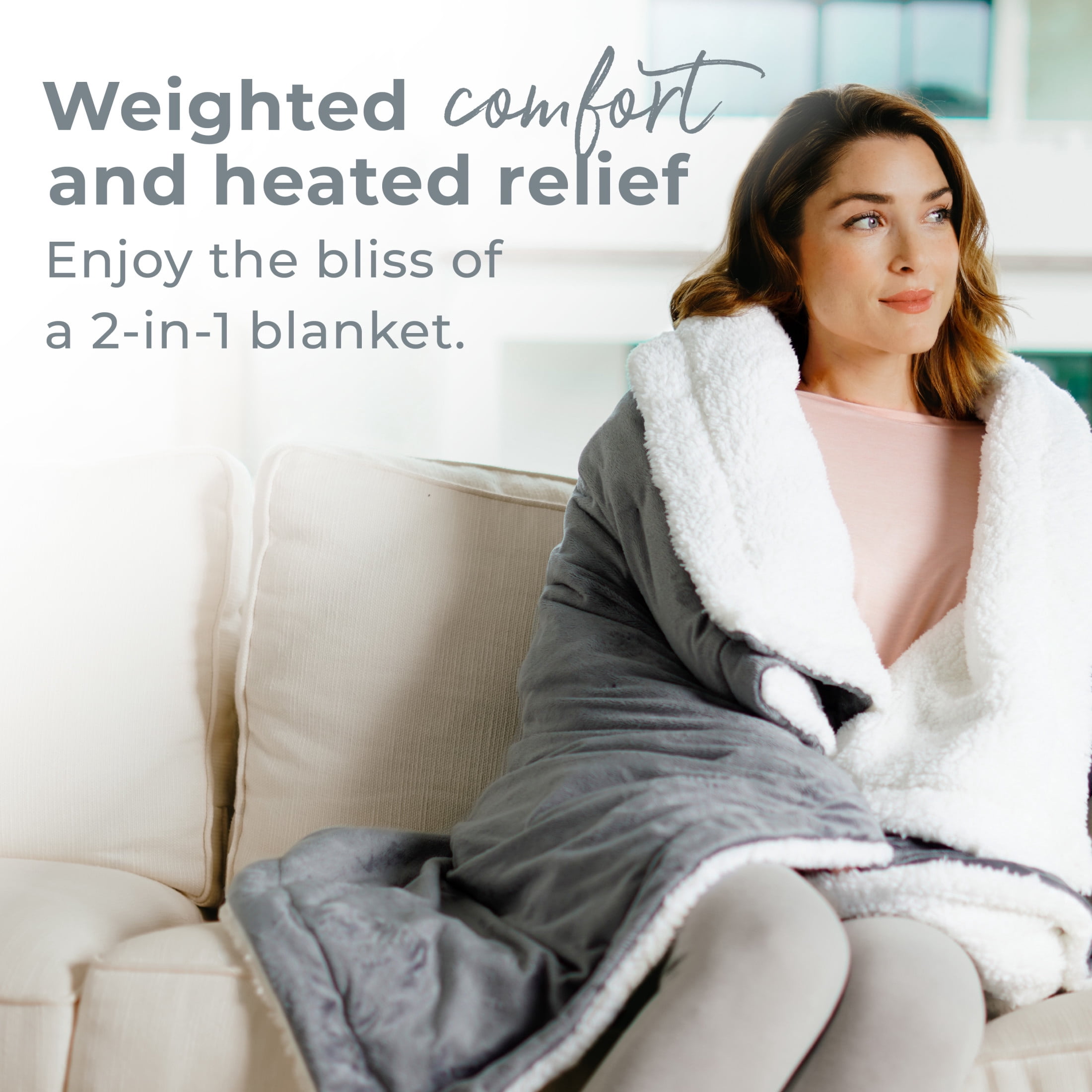 Pure Enrichment WeightedWarmth - 2-in-1 Heated Weighted Blanket, 13 lbs (50” x 60”) Large, 4 Relaxing InstaHeat Settings, Cozy and Soft Micromink and Sherpa, Reversible Throw with Storage Bag