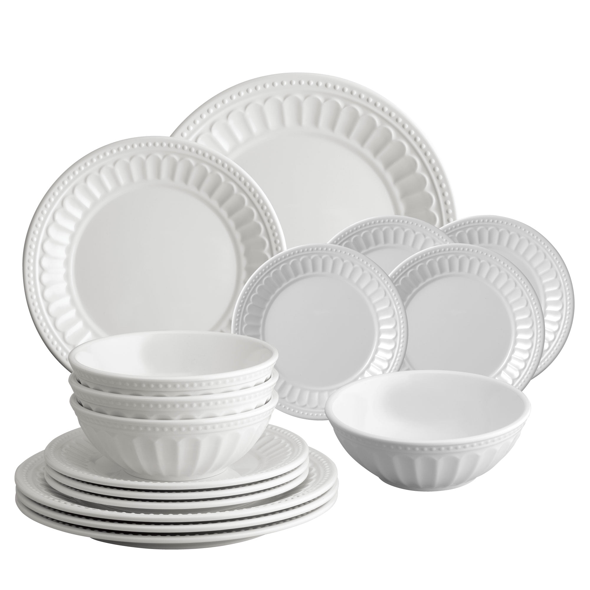 Dessert 2022 Includes Dinner Plates set for 4 16-Piece Beaded Chateau Heavyweight and Durable Melamine Dinnerware Set Salad Plates Sand